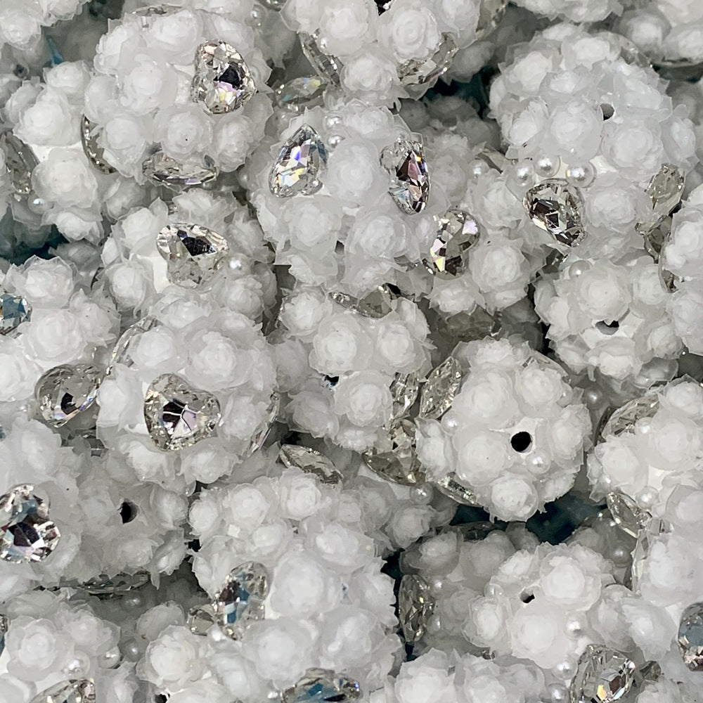 Wholesale  10pcs/pack Luminous four-sided love zircon rose ball can wear straight hole beads DIY mobile phone chain key chain bag chain accessories